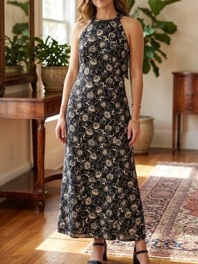 Studio I Black & White Floral Sleeveless Maxi Dress Plus Size 14W Boho Feminine
